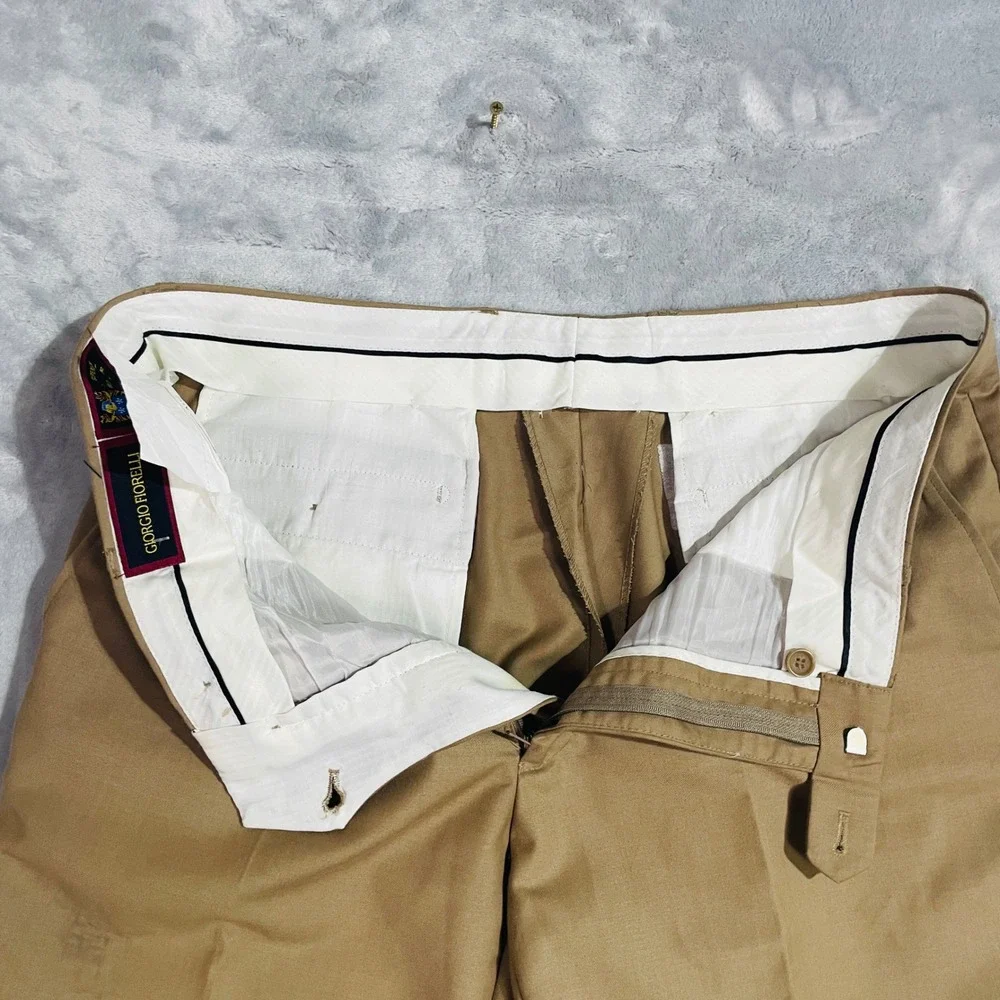 Giorgio Fiorelli Dress Pants Mens 38x29 Tan Khaki Good Flat Front Slacks